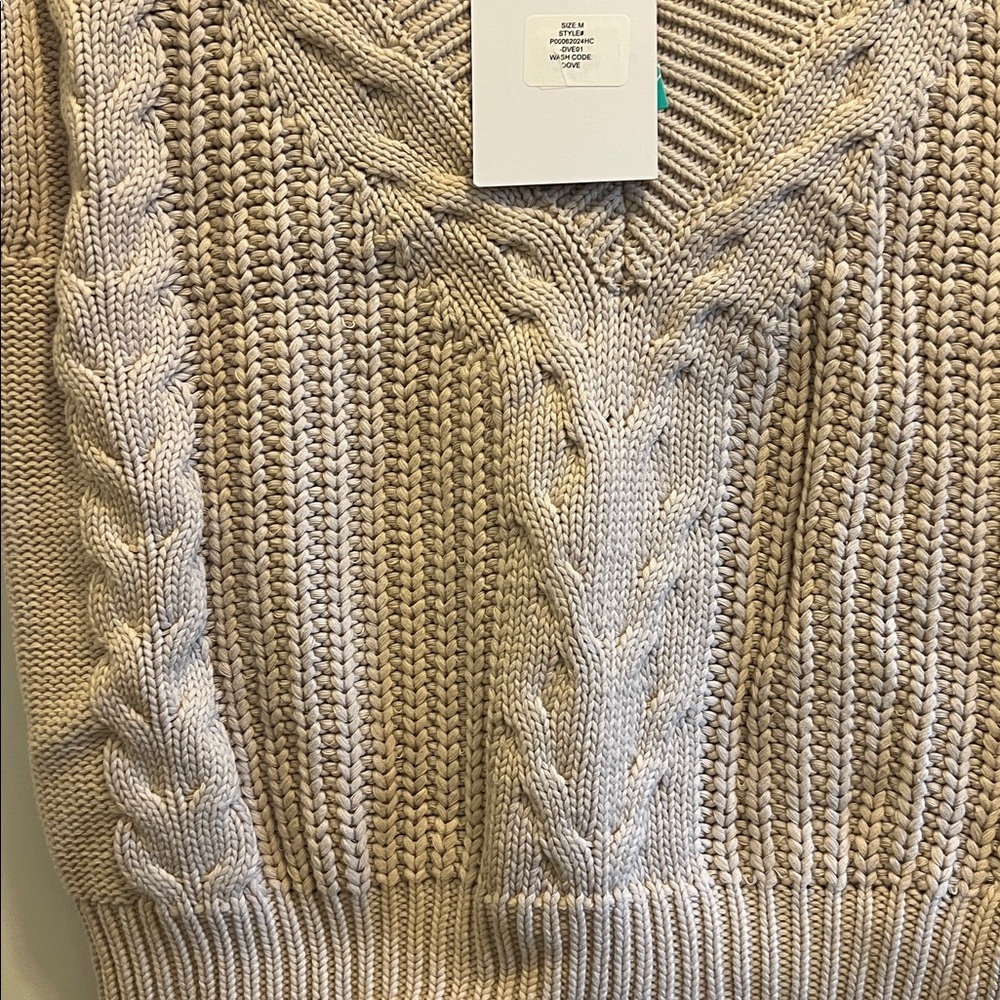 Pistola Beige Cable Knit V-Neck Sweater Vest, Size M - Picture 2 of 5